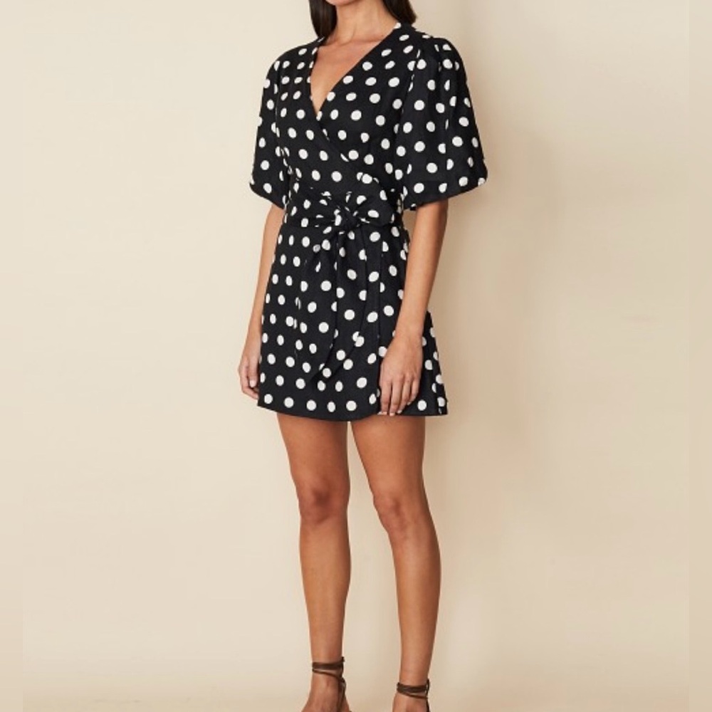 FAITHFULL THE BRAND Godiva Polka-Dot Linen Mini Wrap